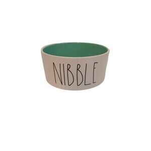 Rae Dunn "NIBBLE" Pet Dish 6" White Ceramic and Turquoise Interior